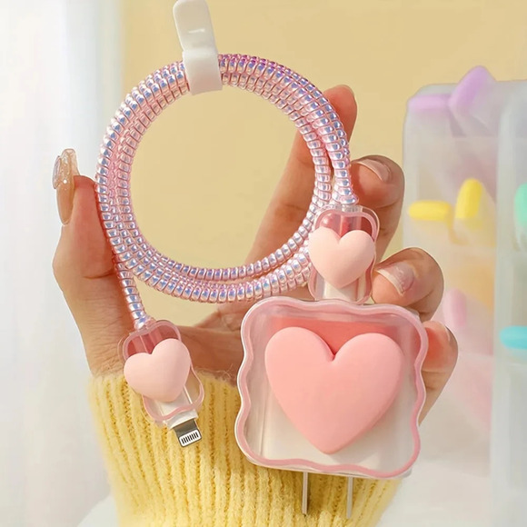Big Pink Heart iPhone Charger Cover Cable Protectors P07 - Picture 1 of 4